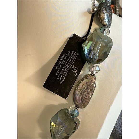 NWT Donna Dressler Sterling Silver Necklace Abalone Shell AB Crystal Bead 20" - Picture 3 of 7